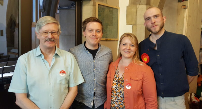 Owen Jones joins candidates Dave Merrett, Rebecca Fewtrell and Will Bossman to campaign for three Labour councillors in Rawcliffe and Clifton Without