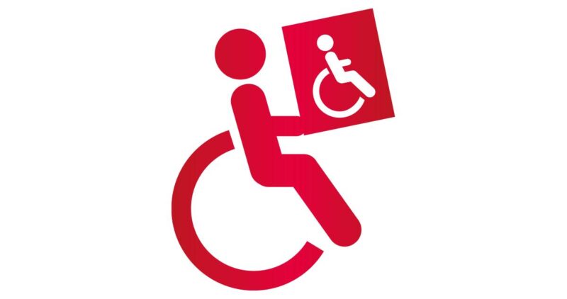 Wheelchair illustration with somebody holding a blue badge